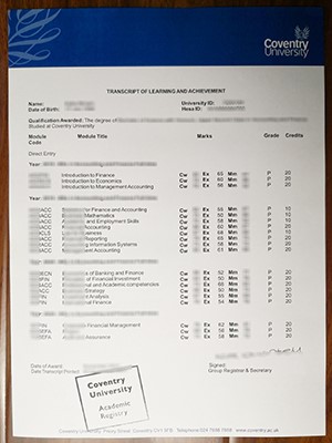 Purchase a fake Coventry University transcript of l