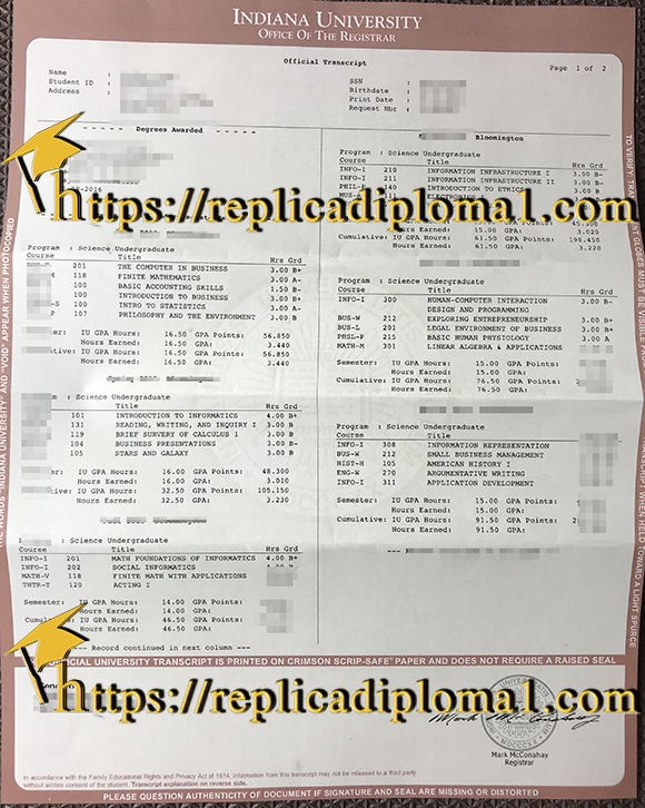 Indiana University transcript