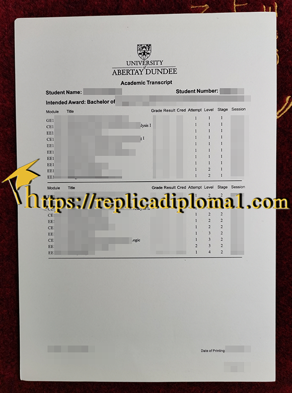 Abertay University transcript, University of Abertay Dundee transcript