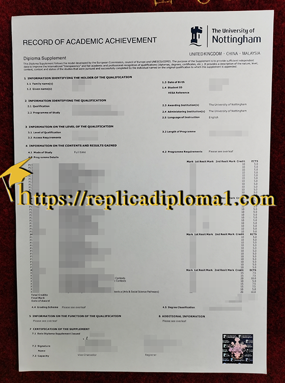 University of Nottingham Transcript