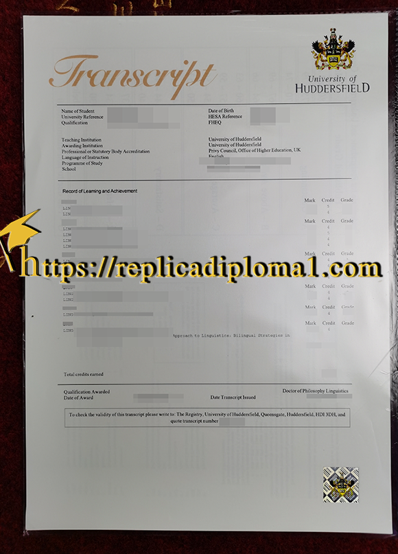 University of Huddersfield Transcript, Huddersfield University transcript