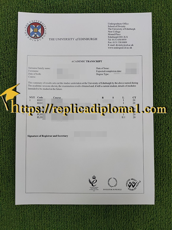 University of Edinburgh Transcript